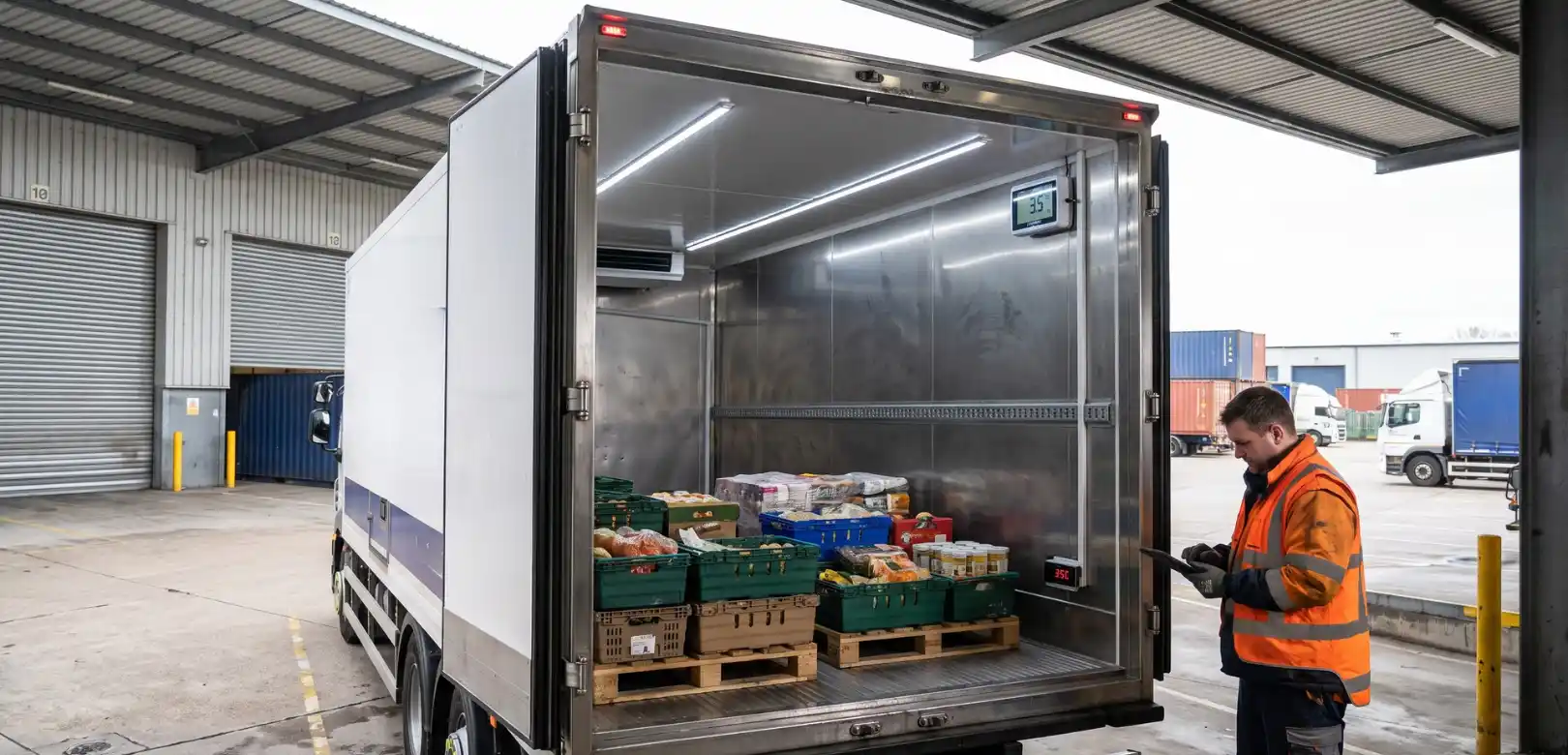 Camion refrigerato certificato ATP durante il controllo della temperatura