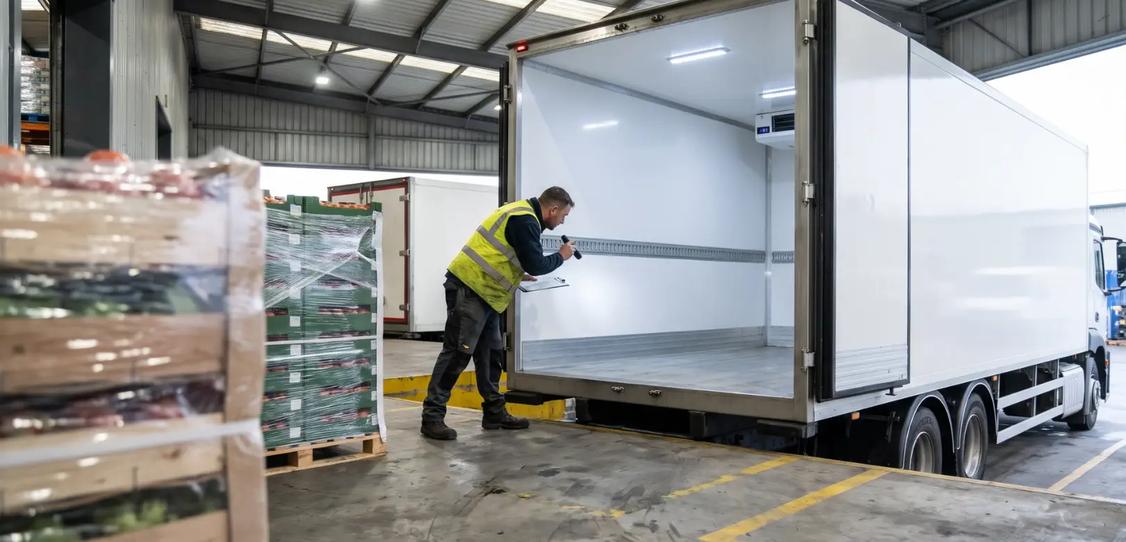Controllo HACCP del vano di carico di un camion refrigerato per trasporto alimenti